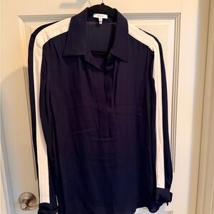 Reiss Navy Blue Blouse with White Stripes size 6